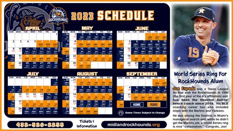 Midland rockhounds schedule - The application must reach the RockHounds no later than April 30, 2024. How to Apply: Submit all required documents in a sealed envelope either by visiting the RockHounds’ offices during regular business hours or by mailing to: RockHounds Scholarship Program Attention: Jonathan Simmons 5514 Champions Drive …